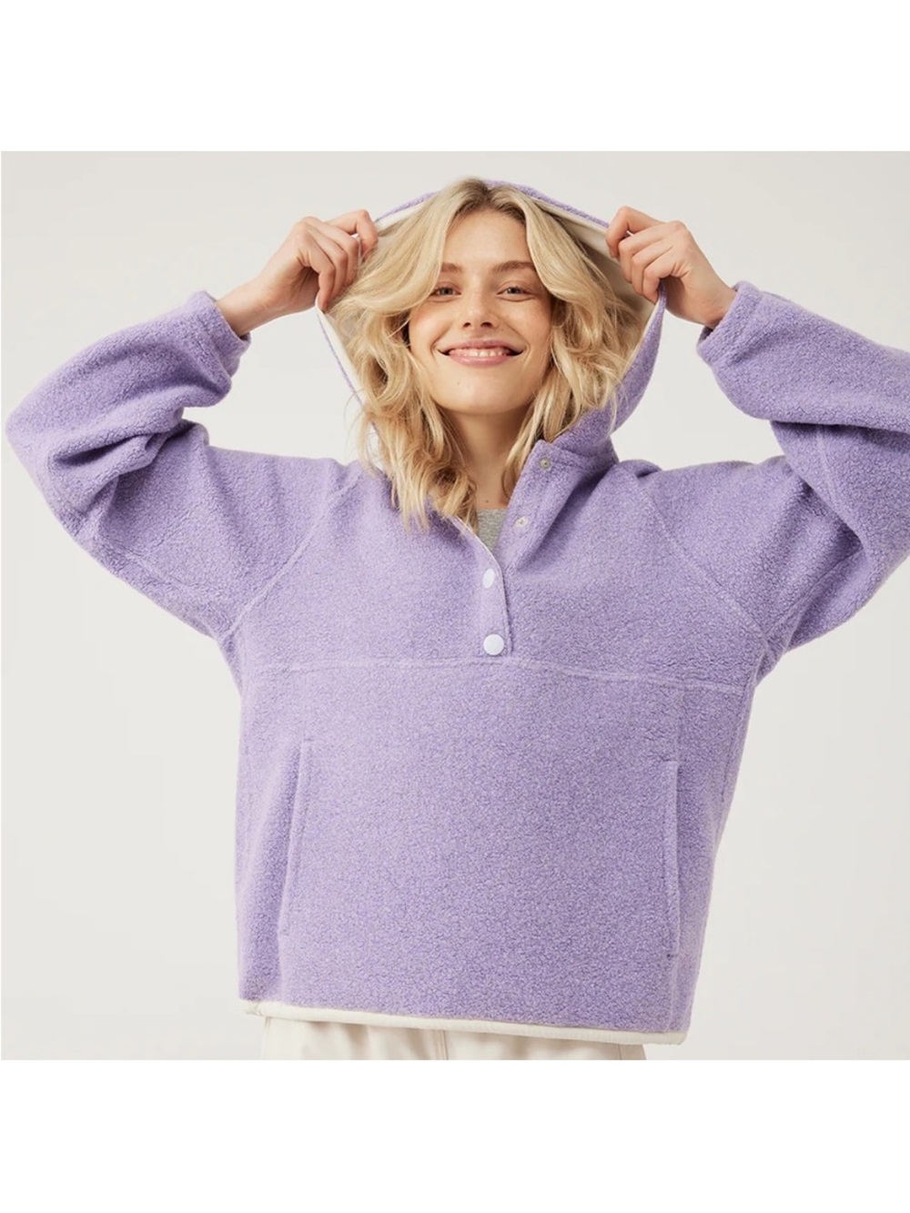 Outdoor Voices Megafleece Snap Up Hoodie in lilac purple